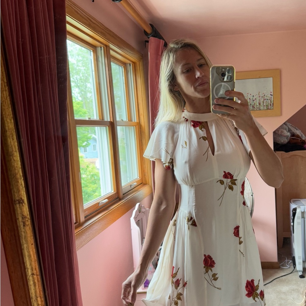 Reformation White and Red Flutter Sleeve Midi Sundress